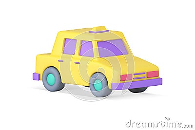 Yellow vintage car urban taxi with signboard sedan automobile isometric 3d icon realistic vector Vector Illustration