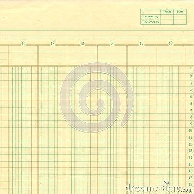 Yellow vintage ledger or graph paper numbered Stock Photo