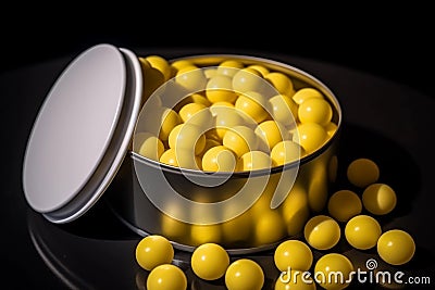 Yellow vitamin dragees. AI Generated Stock Photo