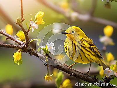 Yellow Warbler Cartoon Illustration