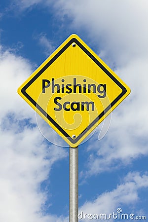 Yellow Warning Phishing Scam Highway Road Sign Stock Photo