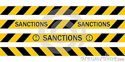 Yellow warning tape with the inscription SANCTIONS, Vector warning tapes about introduction of sanctions Vector Illustration