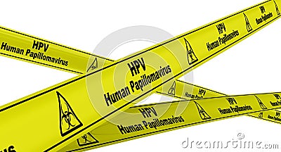 Human Papillomavirus HPV. Yellow signal tapes Stock Photo