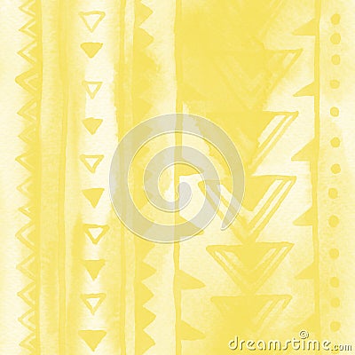 Yellow watercolor abstract seamless pattern. Ethnic striped hand-painted ornament Stock Photo