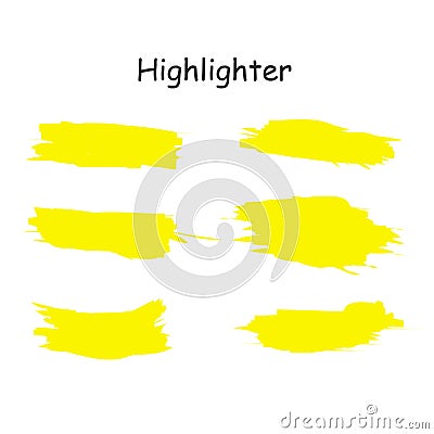 Yellow watercolor hand drawn highlight set. Vector highlighter brush lines. Marker pen highlight underline strokes Vector Illustration