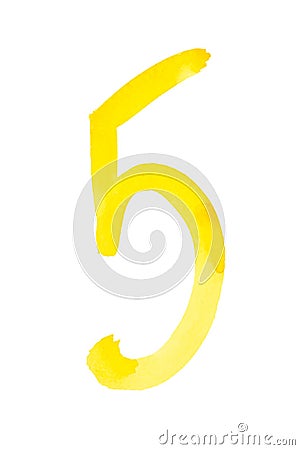 Yellow watercolor numbers Stock Photo