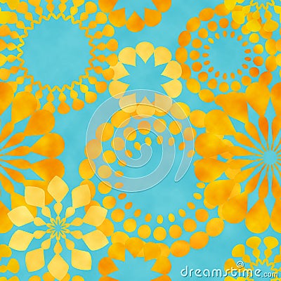 Yellow watercolor retro flowers on blue Stock Photo