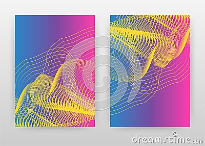 Yellow waves on blue purple abstract design of annual report, brochure, flyer, poster. Colorful waved lined concept background Vector Illustration