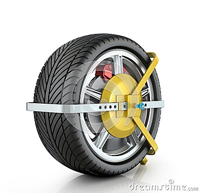 Yellow wheel clamp Stock Photo