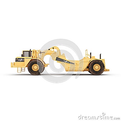 Yellow wheel tractor-scraper isolated on a vertical white background. Editorial Stock Photo