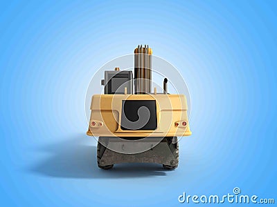 Yellow wheels Bulldozer 3d render on blue Stock Photo