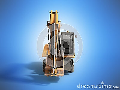 Yellow wheels Bulldozer 3d render on blue Stock Photo