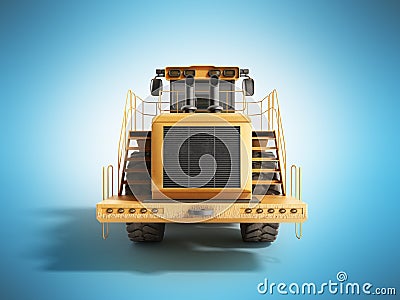 Yellow wheels Bulldozer 3d render on blue Stock Photo