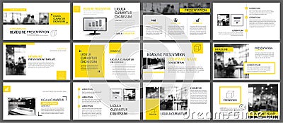 Yellow and white element for slide infographic on background. Pr Vector Illustration