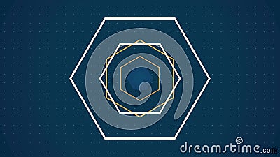 Yellow and white hexagons abstract motion background, seamless loop. Animation. Hexagon frames widen and narrow fast on Stock Photo