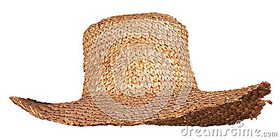 Yellow wicker straw hat isolated Stock Photo