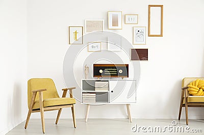 Yellow warm living room Stock Photo