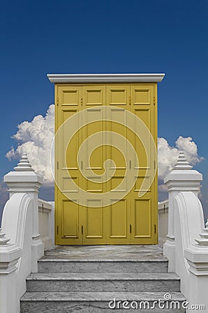 Yellow wooden door Stock Photo