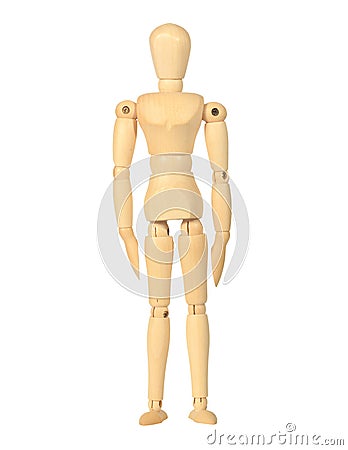 Yellow wooden dummy in standing action Stock Photo