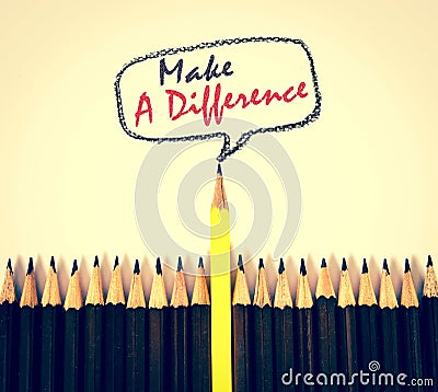 yellow wooden pencil arrange with make a difference concept Stock Photo
