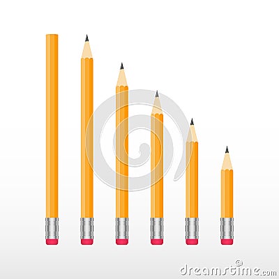 Yellow wooden pencils. Classic yellow vector pencil set. Vector Illustration