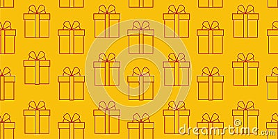 Yellow wrapping with red line gift box icons seamless simple pattern Vector Illustration