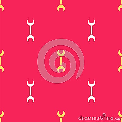 Yellow Wrench spanner icon isolated seamless pattern on red background. Vector Illustration Vector Illustration