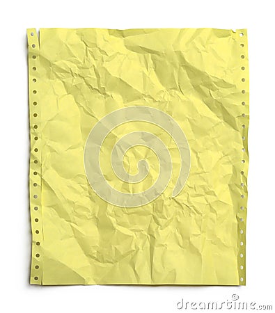 Yellow Wrinkled Computer Paper Stock Photo