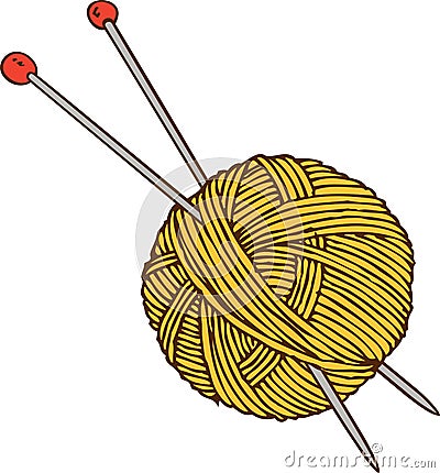 Yellow Yarn Ball and Needles Stock Photo