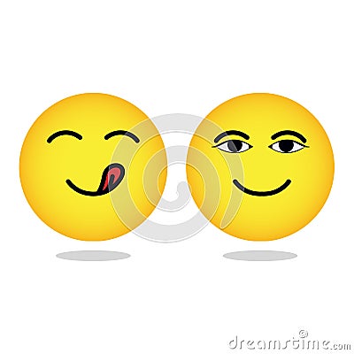 Yellow yummy smiley emoticon hungry face. Emoji with mouth and tongue gourmet enjoying taste Vector Illustration