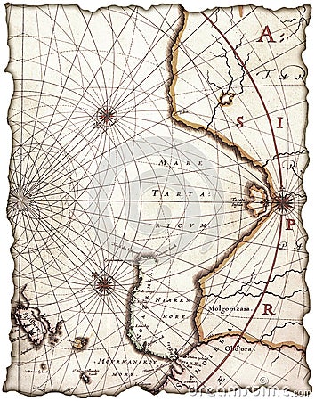 Yellowed and stained piece of old map Stock Photo