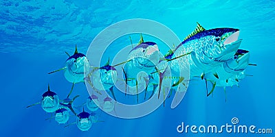 Yellowfin Tuna Fish School Stock Photo