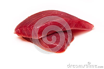 Yellowfin tuna fish steaks isolated on a white background Stock Photo