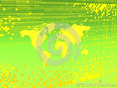 YELLOWISH background with YELLOW pixels OVER YELLOW WOLD MAP Stock Photo
