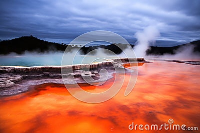 Yellowstone Grand Prismatic Spring in Yellowstone National Park, Wyoming, USA, Water boiling in Champagne Pool - Wai-O-Tapu, New Stock Photo