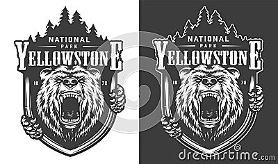Yellowstone national park vintage monochrome logo Vector Illustration
