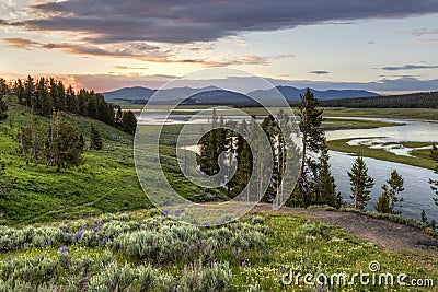 Yellowstone River Sunset Stock Photo