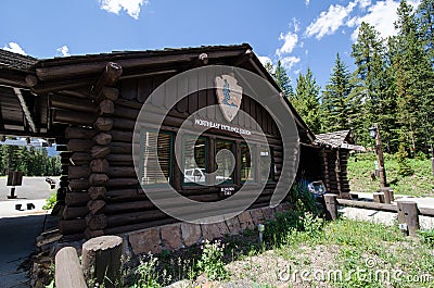 The Northeast Entrance Station to Yellowstone National Park in the summer, where park tourists Editorial Stock Photo