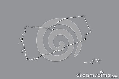 Yemen vector map with single border line boundary using white color on dark background illustration Vector Illustration