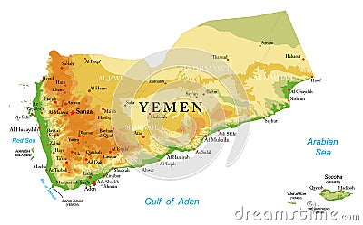 Yemen highly detailed physical map Vector Illustration