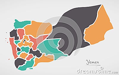 Yemen Map with states and modern round shapes Vector Illustration