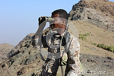 Yemeni soldier fight the Houthi militia in Taiz Editorial Stock Photo