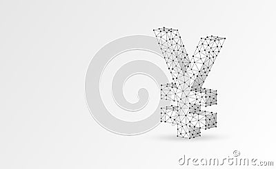 Yen currency sign, digital origami 3d illustration. Polygonal Vector Japanese money symbol. Business, data cash, finance Vector Illustration