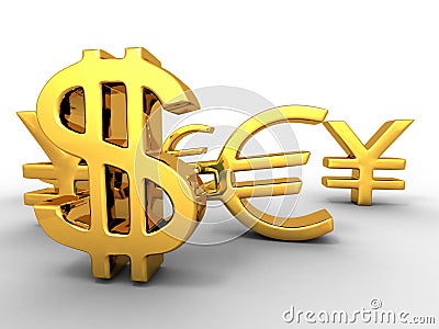 Yen, dollar, euro. Signs Stock Photo