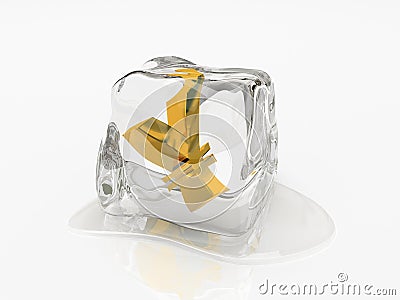 Yen in ice cube 3D Stock Photo