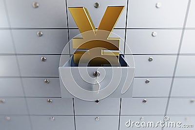 Yen sign opened empty bank deposit cell Stock Photo