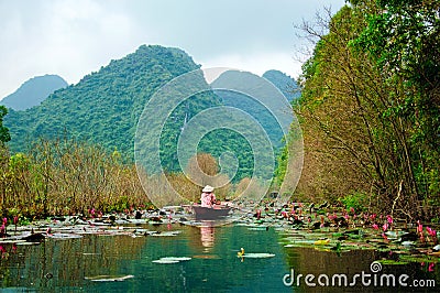 Yen stream on the way to Huong pagoda in autumn, Hanoi, Vietnam. Vietnam landscapes. Stock Photo