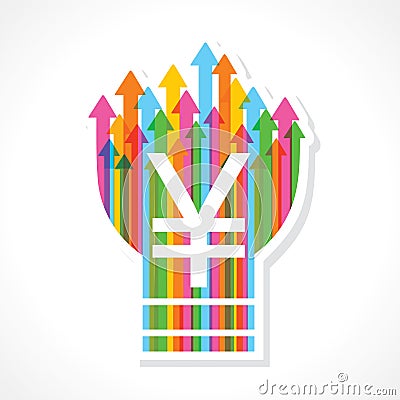 Yen symbol on colorful arrow bulb Vector Illustration