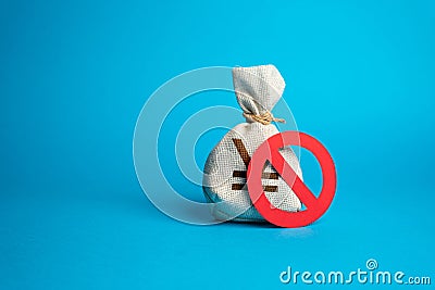 Yen and Yuan money bag and red prohibition symbol. Stock Photo
