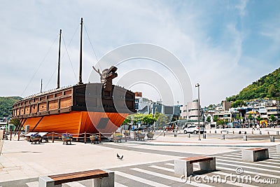 Admiral Yi Sun-shin square Turtle Ship in Yeosu, Korea Editorial Stock Photo